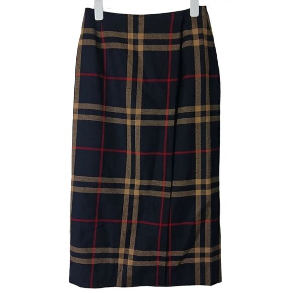 Jones New York Wool Plaid Midi Skirt Full Wrap Around Size 8P Worsted Wool - Picture 1 of 4